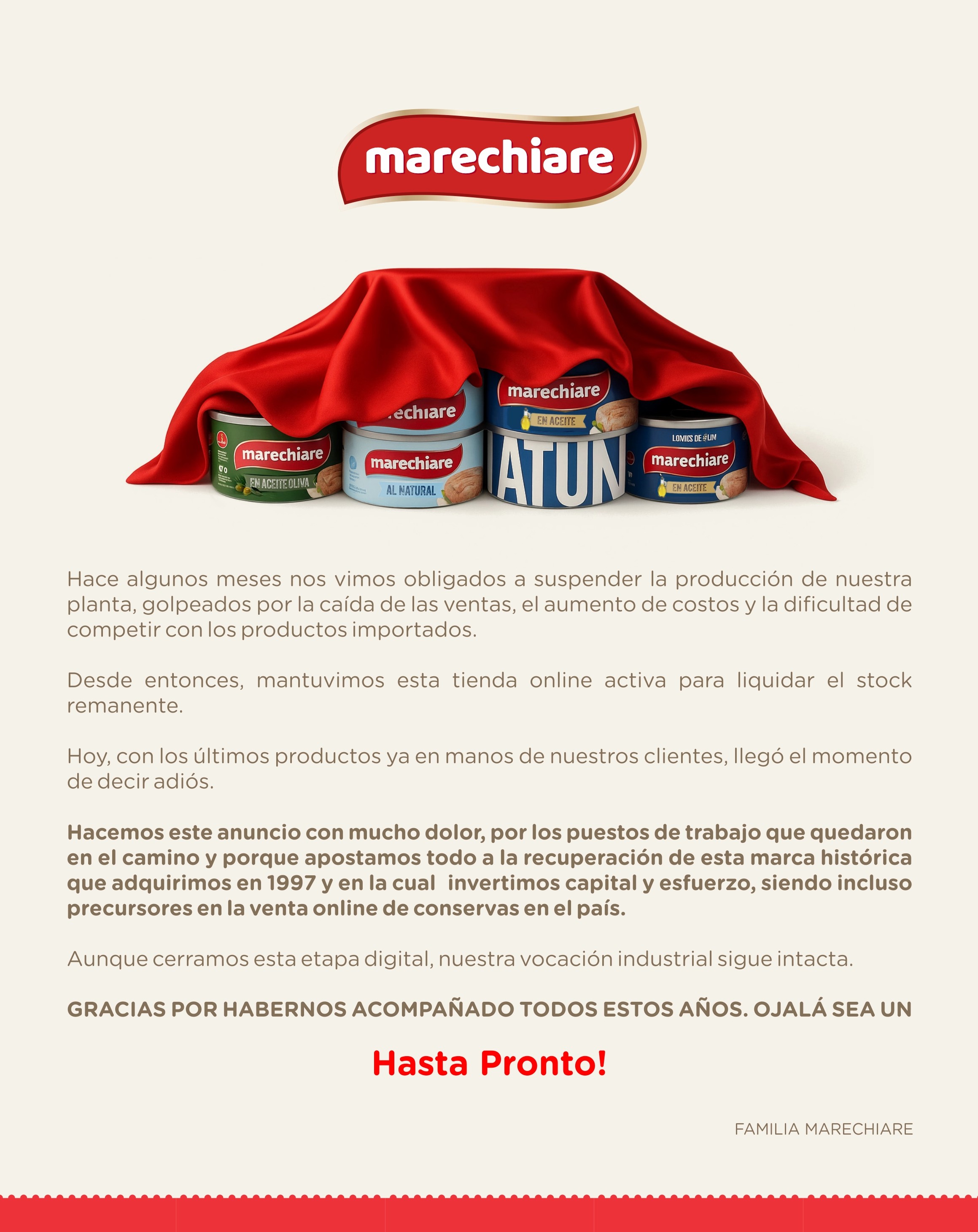 Marechiare comunicado oficial: Gracias por habernos acompañado todos estos años. Ojalá sea un hasta pronto.